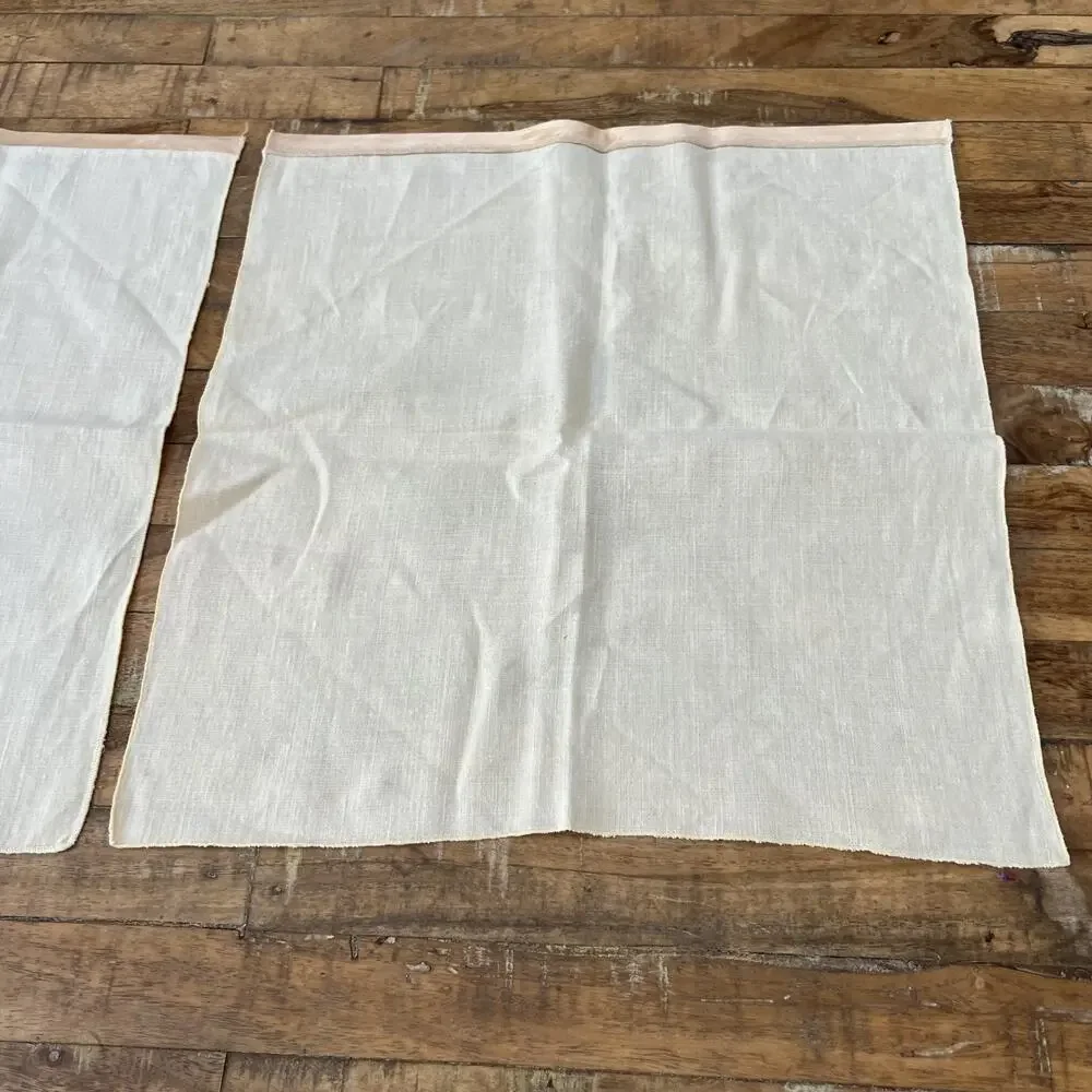 Linen Square Napkins 16 x 17 Set of 3 Cream Color w Satin Trim